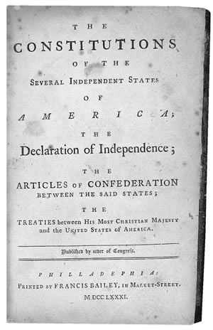 「アメリカ13邦憲法」、「独立宣言」、「連合規約」、「英米条約」